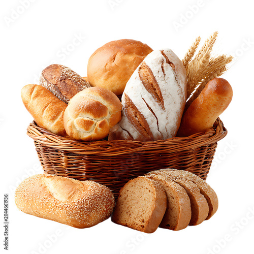 Assortment Fresh Baked Bread Loaves Slices Isolated On Transparent Background
