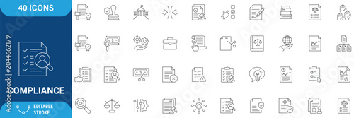Schilderij op canvas Compliance line editable icon set