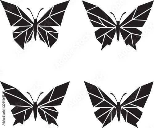 Geometric Butterfly Origami Style Silhouette Vector Illustration Set