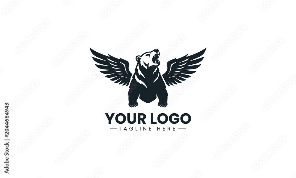Fototapeta premium A roaring winged grizzly bear stands fiercely mascot