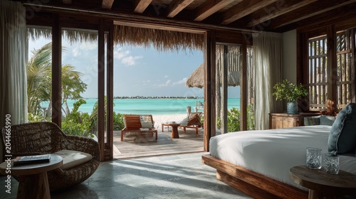 Luxurious beachfront bedroom with ocean view