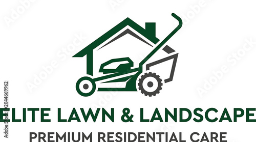 Quadro su tela Elite lawn landscape logo with green home icon and lawnmower symbol for business branding