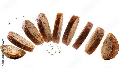 Bild auf Leinwand Sliced whole wheat bread with seeds flying