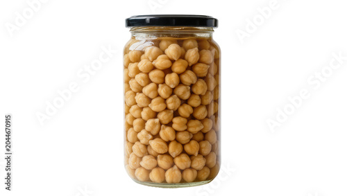 Fotografie Glass jar filled with preserved chickpeas in brine