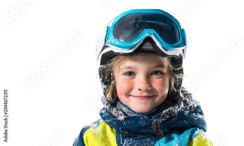 Cheerful Child Learning to Ski Isolated on Transparent Background