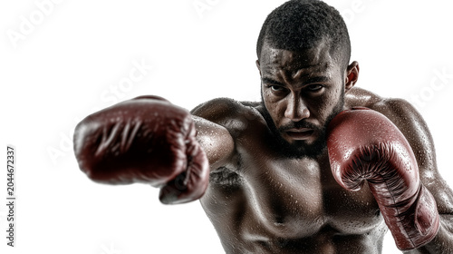 Muscular Male Boxer Throwing Jab Isolated on Transparent Background