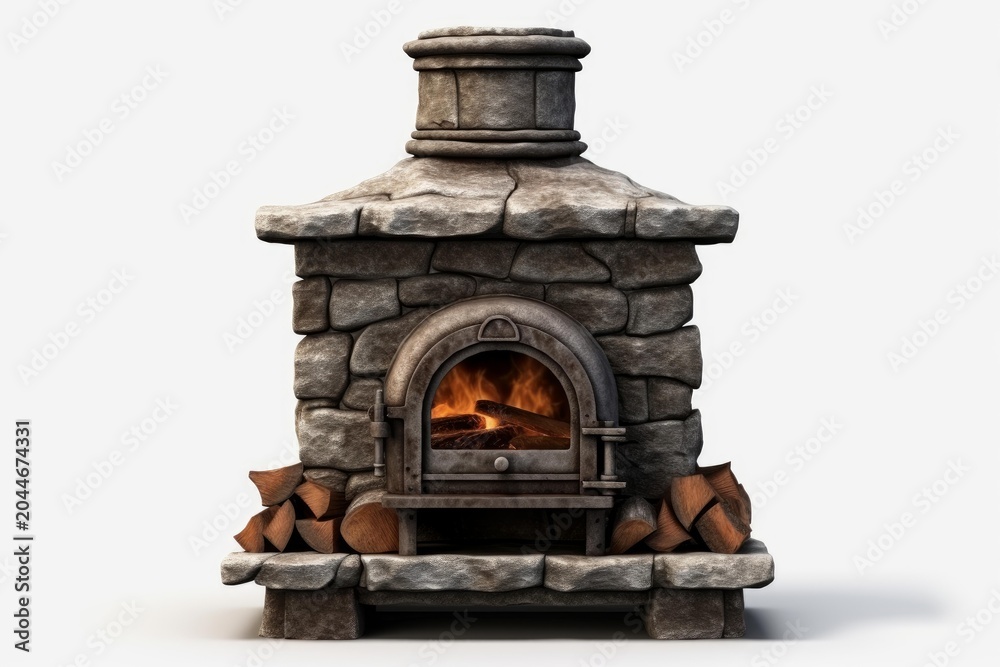 Obraz premium Stone brick oven with firewood and blazing logs providing warmth and cooking capabilities