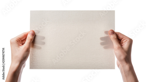 Canvastavla Hands holding a blank light beige textured paper sheet