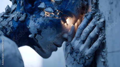 Cyberpunk backdrop featuring a breaking blue character with radiant energy from cracks