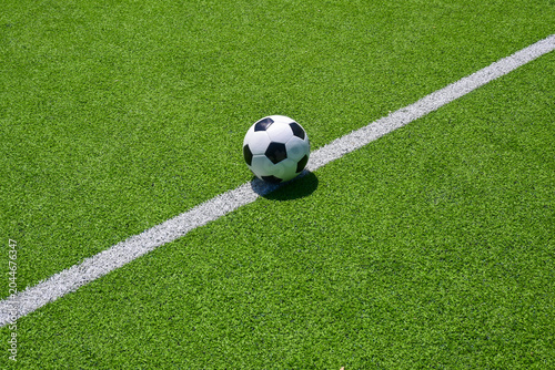 The football on the green soccer field