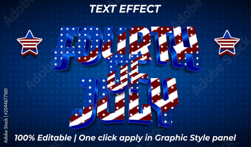 Fourth of July 3D Editable Text Effect Vector Template with Patriotic Stars and Stripes Pattern