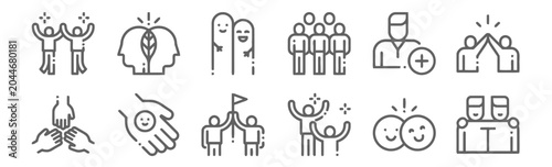 Teamwork icons, collaboration, success, happiness, connection