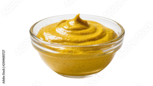 Bild auf Leinwand Yellow mustard sauce in clear glass bowl