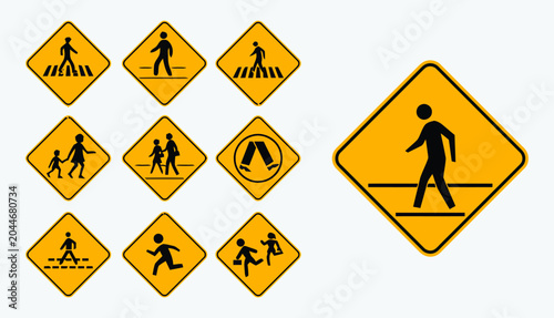 Pedestrian Crossing Signs Collection, Safety Warnings