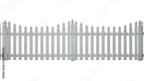 Schilderij op canvas White picket fence with pointed tops and horizontal rails