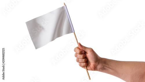 Canvastavla Hand holding white flag on stick