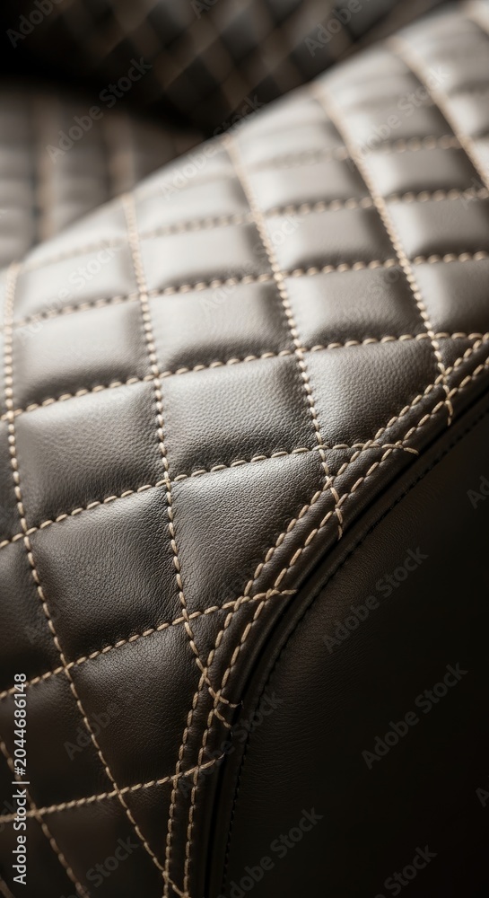 Fototapeta premium Detailed Close-up of Diamond-Patterned Leather Upholstery with Stitching.