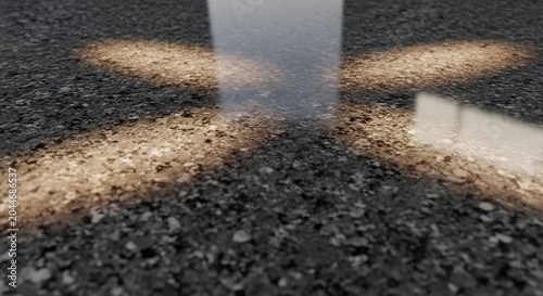 Asphalt road with shiny wet surface.