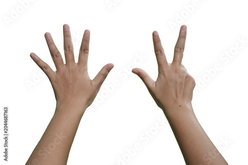 Set of counting hand women sign isolated on white background