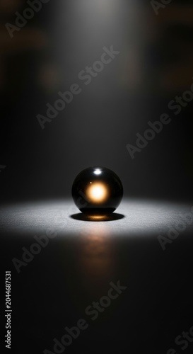 Mysterious Black Pearl Illuminated in Dramatic Spotlight on Dark Background.