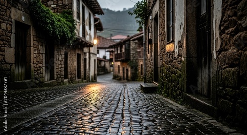 Picturesque cobblestone street in a historic European town with charming architecture.