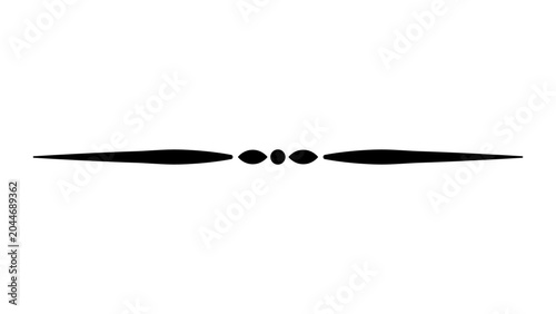 Decorative horizontal line divider with tapered ends and a central dot flanked by two leaf shapes, isolated on transparent background