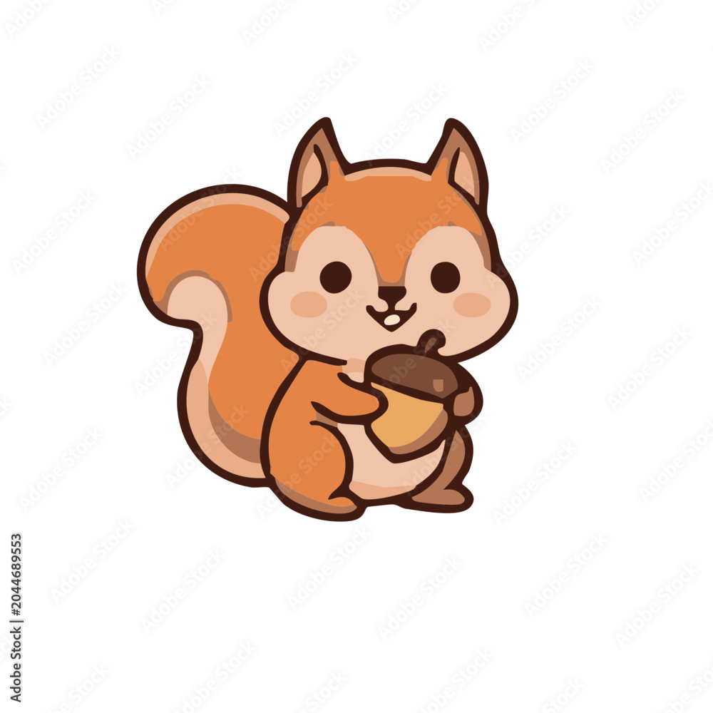 Fototapeta premium Cute little squirrel holding acorn cartoon vector illustration