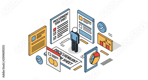 Isometric illustration of online employment search process.