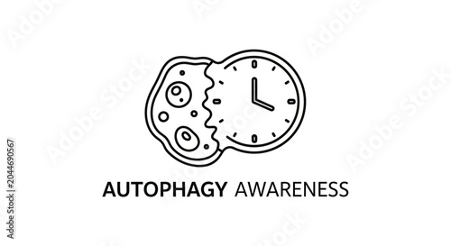 Illustrated Autophagy Awareness Concept with Clock and Cell.