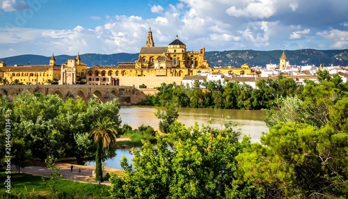 Historic Mezquita Cathedral Overlooking Guadalquivir River in Cordoba Spain