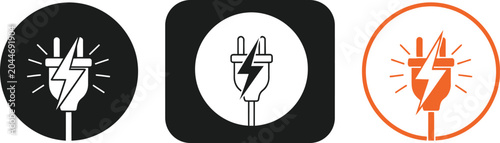Canvastavla Three electric plug icons in varying color schemes with black and white versions