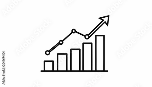 A line graph shows an increasing trend with a rising arrow and multiple bars in a simple illustration.