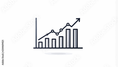 A graph showing a business growth trend with increasing bars and a rising arrow on a white background
