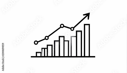 A bar chart with a line graph shows business data increasing over time.