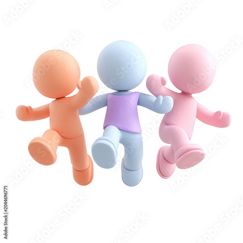 Three diverse 3d figures embracing, representing community, social support, and friendship background on a transparent
