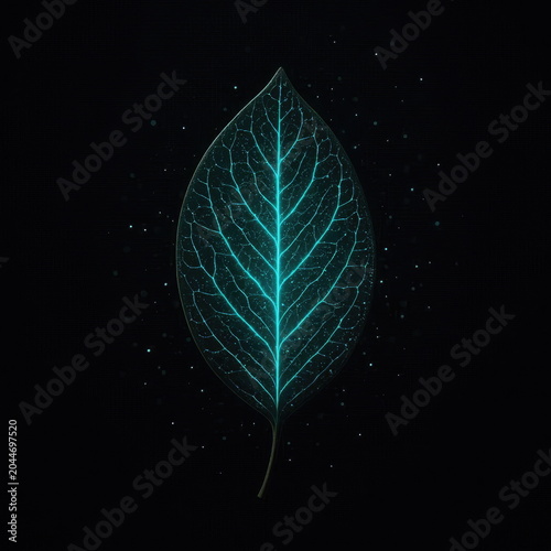 Ethereal Bioluminescent Chacruna Leaf Revealing Glowing Neural Pathways