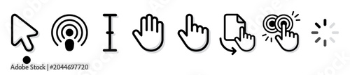 Photos Set of black and white cursor and hand pointer icons including pointer, touch, c