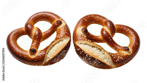 Tableau sur toile Two soft pretzels with coarse salt sprinkled on top