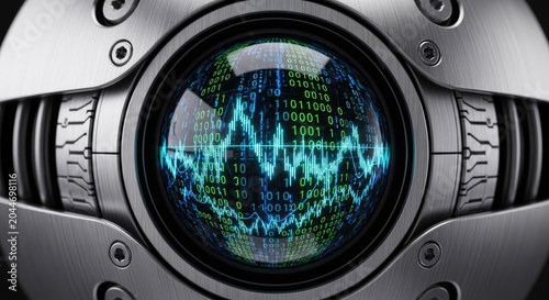 Futuristic Robotic Eye with Digital Data Display.