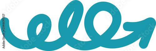 Artistic teal hand-drawn curly arrow graphic pointing rightwards on a black background symbolizing direction and motion.