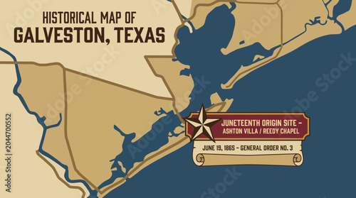 Tableau sur toile Historical Map Showing Galveston Texas Juneteenth Origin Site