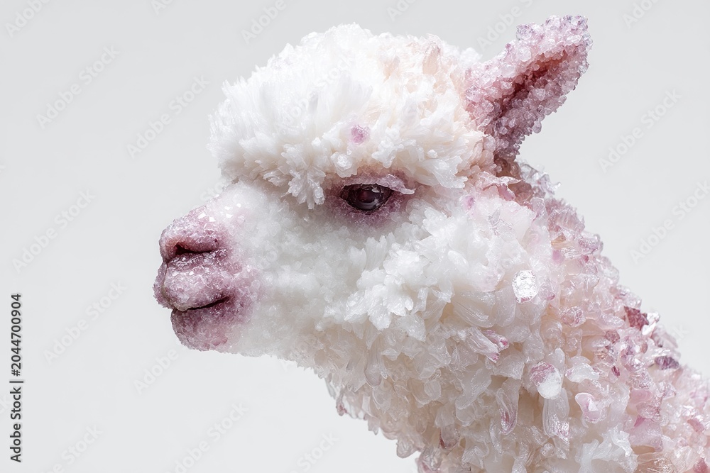 Naklejka premium Crystal textured alpaca portrait with sparkling mineral formation
