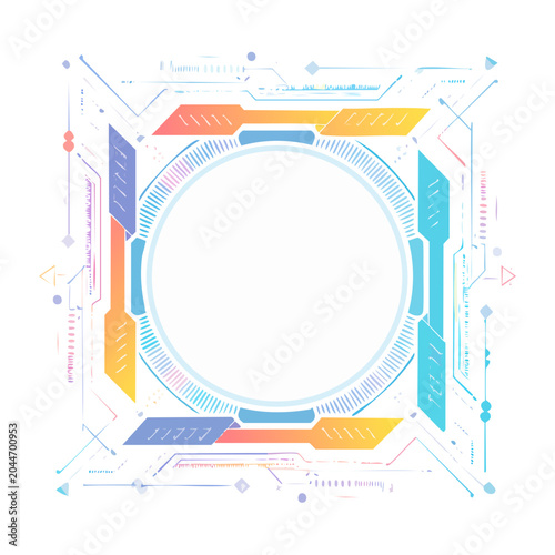 Futuristic digital frame with abstract tech elements