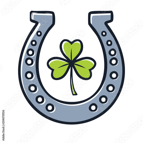 Lucky horseshoe with green shamrock icon