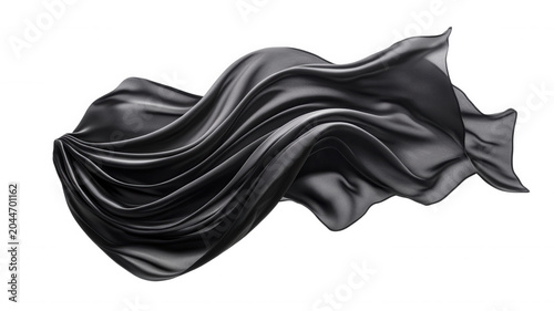 Dark elegant flowing fabric creating dynamic waves and soft drapes transparent against a background