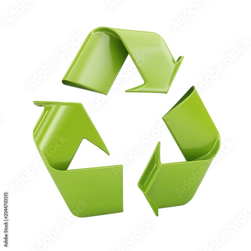 Green glossy recycle symbol on transparent background, conveying environmental protection, and sustainability, economy circular