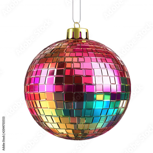 Sparkling disco ball ornament reflecting vibrant colors, modern festive decoration holidays for and parties