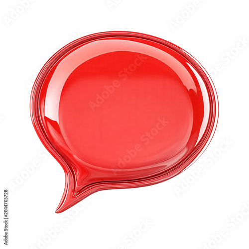 Red speech bubble 3d of communication icon or chat symbol, isolated transparent on background
