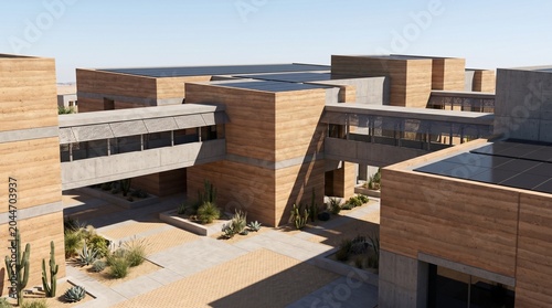 Arid Innovation Campus With Rammed Earth Massing And Solar Screens