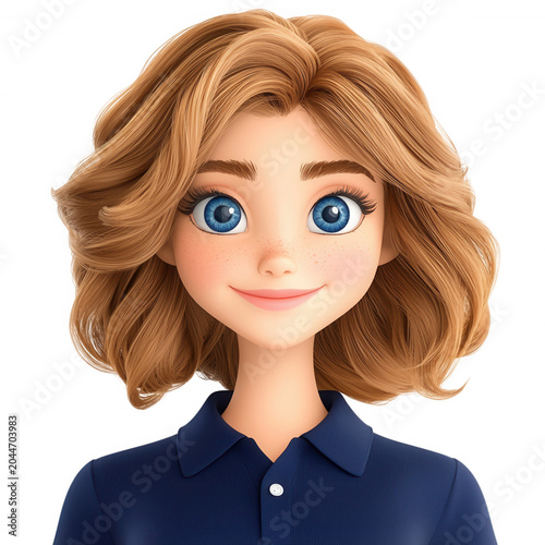 3d cartoon young woman smiling, a cheerful digital avatar or virtual background assistant on transparent